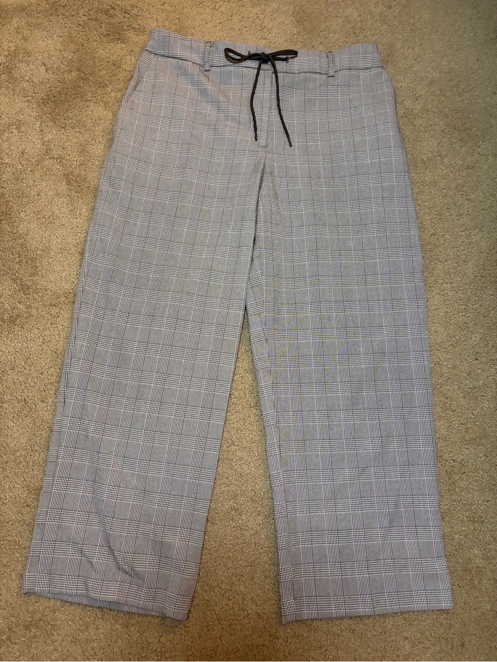 Brown Plaid Drawstring Pants